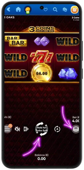 3 Coins slot bet settings