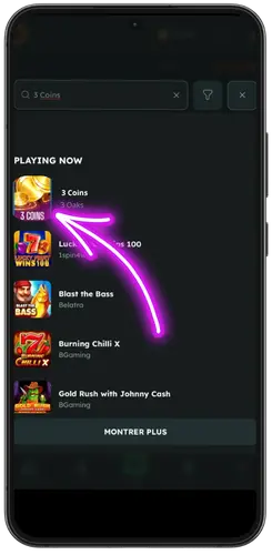 Résultat de recherche du jeu 3 Coins Hold and Win dans la liste des slots