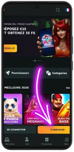 Page d'accueil du casino avec bannière promotionnelle et jeux en vedette dont 3 Coins