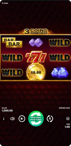 Écran principal du jeu 3 Coins Hold and Win